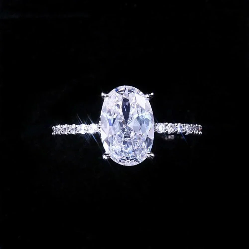 NEW 18K White Gold Oval Cut Diamond Ring S925